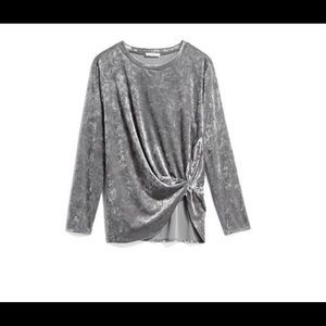 Silver Crushed Velvet Long Sleeve Top